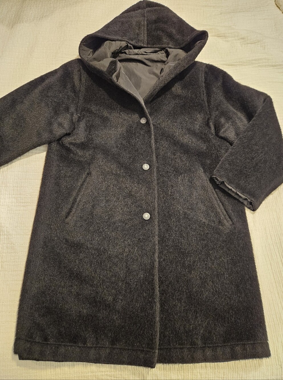 Gorgeous Vintage MaxMara Black Reversible Alpaca and Nylon Hooded Coat sz 4